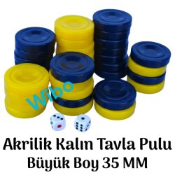 Wibo Akrilik Kalın Sarı Lacivert Tavla Pulu Büyük Boy 35 mm - WİBO