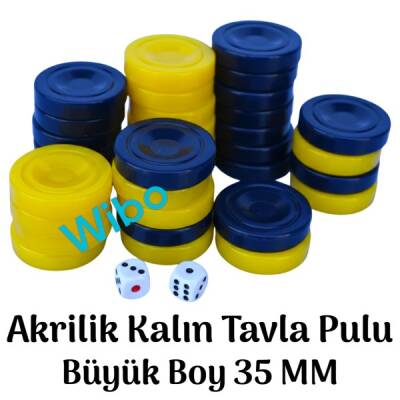 Wibo Akrilik Kalın Sarı Lacivert Tavla Pulu Büyük Boy 35 mm - 1