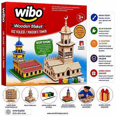 Wibo Art Ahşap Kız Kulesi Maketi Boyanabilir Kendin Yap DIY Hobi ve Sanat Seti - 1