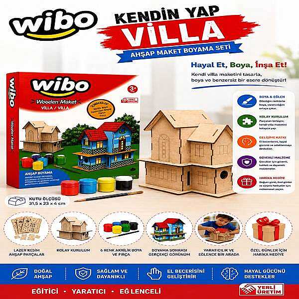 Wibo Art Ahşap Villa Maketi Boyama Seti Kendin Yap DIY Ahşap Maket Ev Sanat ve Hobi Kiti