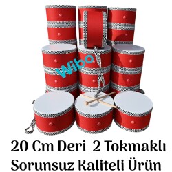 Wibo Askılı Ahşap Deri Çocuk Davulu Deri Davul 2 Tokmaklı 20 Cm Kırmızı - WİBO
