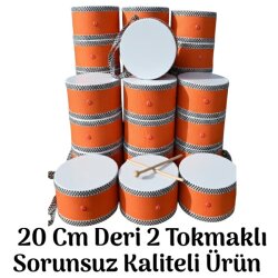 WİBO Askılı Ahşap Deri Çocuk Davulu Deri Davul 2 Tokmaklı 20 Cm Turuncu - WİBO