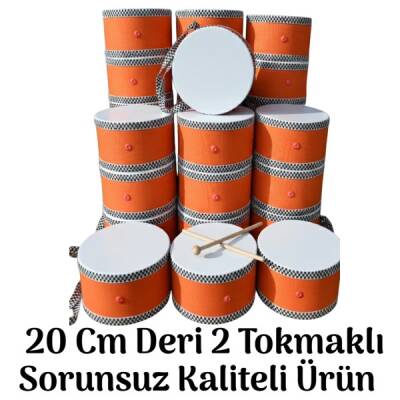 WİBO Askılı Ahşap Deri Çocuk Davulu Deri Davul 2 Tokmaklı 20 Cm Turuncu - 1
