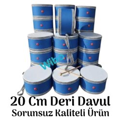 WİBO Askılı Ahşap Deri Çocuk Davulu Deri Davul 20 Cm Mavi - WİBO
