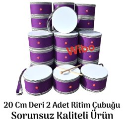WİBO Askılı Ahşap Deri Çocuk Davulu Deri Davul 20 Cm Mor - WİBO