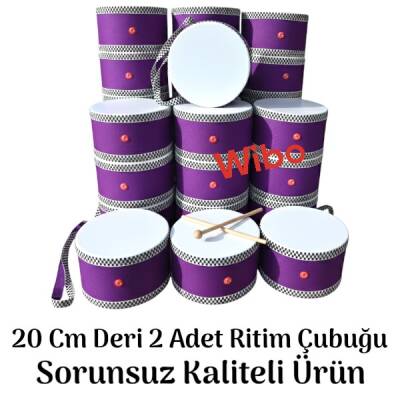 WİBO Askılı Ahşap Deri Çocuk Davulu Deri Davul 20 Cm Mor - 1
