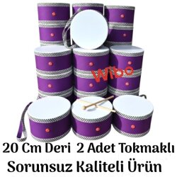 WİBO Askılı Ahşap Deri Çocuk Davulu Deri Davul 20 Cm Mor - WİBO