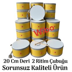WİBO Askılı Ahşap Deri Çocuk Davulu Deri Davul 20 Cm Sarı - WİBO