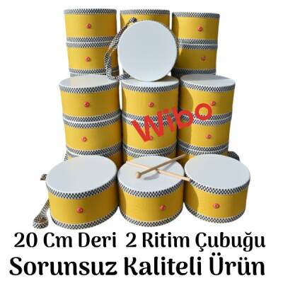 WİBO Askılı Ahşap Deri Çocuk Davulu Deri Davul 20 Cm Sarı - 1