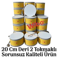 WİBO Askılı Ahşap Deri Çocuk Davulu Deri Davul 20 Cm Sarı - WİBO