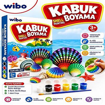 Wibo Deniz Kabuğu Boyama Seti 6 Renk Boya ve Fırça Dahil Eğitici Hobi Seti - 1
