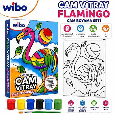 Wibo Flamingo Cam Vitray Boyama Seti 6 Renk Cam Boyası Fırça Eğitici Hobi Kiti 3 Yaş+ - 1
