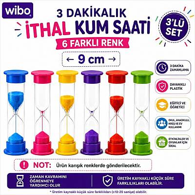Wibo İthal Kum Saati 3 Dakikalık 9 Cm Plastik 3'lü Set Eğitici Zamanlayıcı - 1