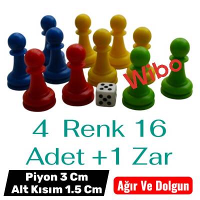 Wibo Plastik Oyun Piyonu 4 Renk 16 Adet +1 Zar Piyon 3 Cm -Alt Taban 1,5 Cm Dolgun Ağır - 1