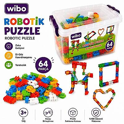 Wibo Robotik Puzzle 64 Parça Yapı Blokları Birleştirme ve Tasarım Oyuncak Seti 3 Yaş+ - 1