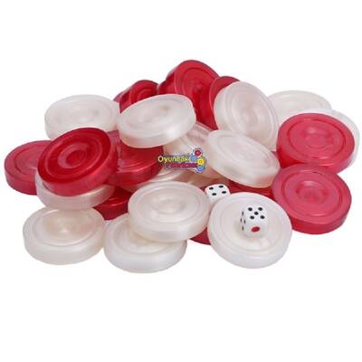 Miajima Kırmızı Beyaz Sedefli Tavla Pulu Büyük Boy - 1